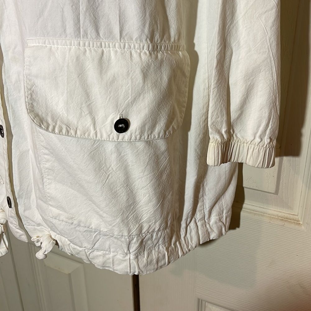 Vintage Obenna 1990s White Cotton Windbreaker Utility Jacket 3/4 Sleeves S - Picture 10 of 16